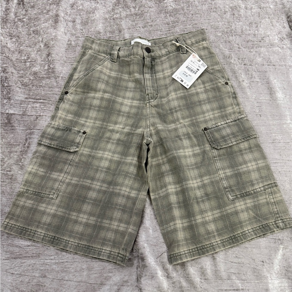 Zara Kids Plaid Cargo Shorts - Gray
